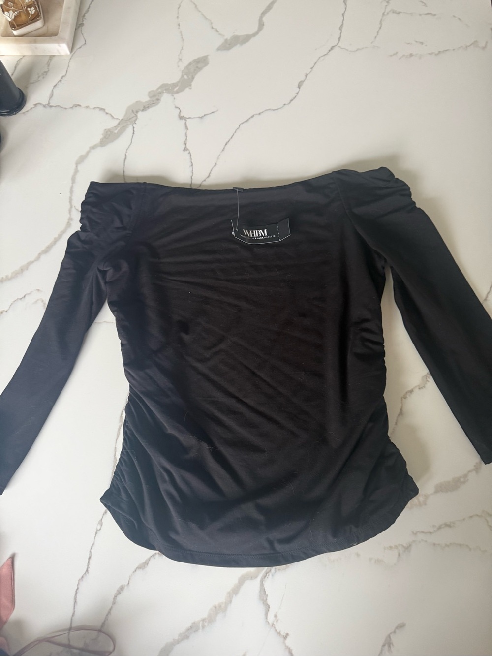 White House Black Market Black Off-the-Shoulder Long Sleeve Top - Picture 2 of 2